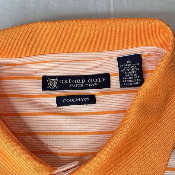 Oxford Golf Sz XL Super Dry COOLMAX Polo Men's Orange White Stripe  0199 - Picture 8 of 13